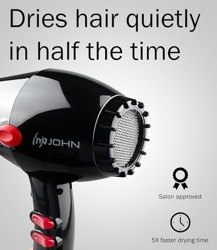 JOHN Professional Hair Blow Dryer - 2200W Fast Drying Ionic Hair Dryer with Tourmaline Ceramic Technology, Black Avelisse