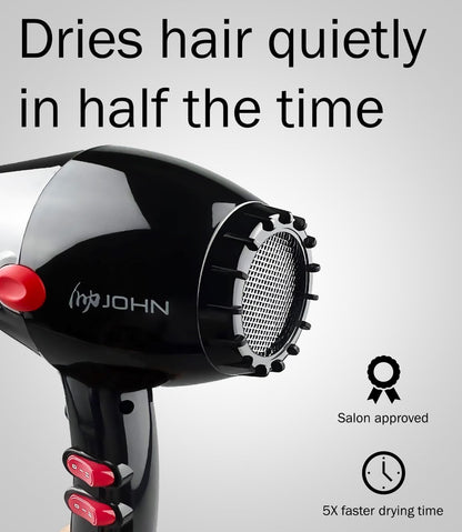 JOHN Professional Hair Blow Dryer - 2200W Fast Drying Ionic Hair Dryer with Tourmaline Ceramic Technology, Black Avelisse