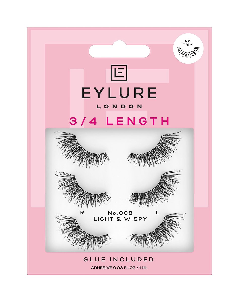 Eylure Fluttery Light 008 Multipack False Lashes - Black, Latex-Free Look Avelisse