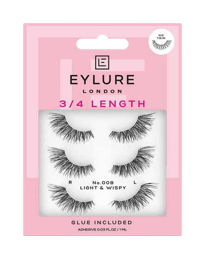 Eylure Fluttery Light 008 Multipack False Lashes - Black, Latex-Free Look Avelisse