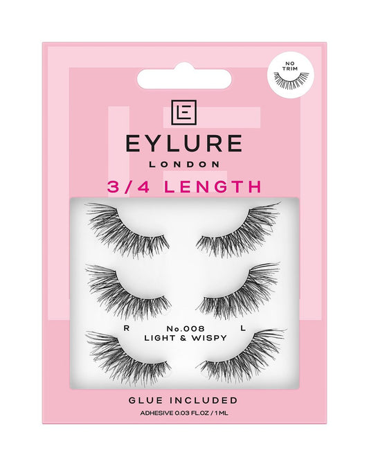 Eylure Fluttery Light 008 Multipack False Lashes - Black, Latex-Free Look Avelisse