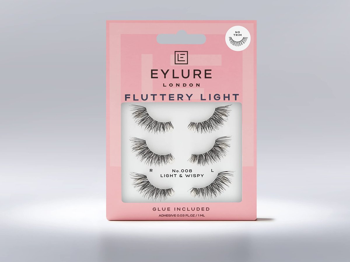 Eylure Fluttery Light 008 Multipack False Lashes - Black, Latex-Free Look Avelisse