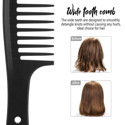 Patelai 3-Piece Wide Tooth Detangling Hair Comb Set - Carbon Fiber Anti-Static Heat Resistant Styling Combs for Women, Curly, Straight, Long Hair (Black)