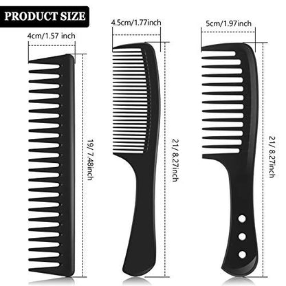 Patelai 3-Piece Wide Tooth Detangling Hair Comb Set - Carbon Fiber Anti-Static Heat Resistant Styling Combs for Women, Curly, Straight, Long Hair (Black)