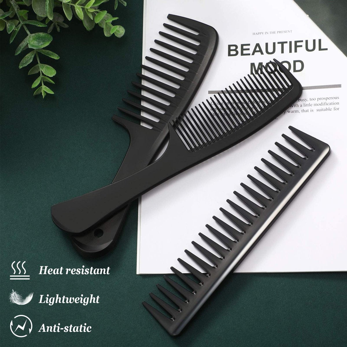 Patelai 3-Piece Wide Tooth Detangling Hair Comb Set - Carbon Fiber Anti-Static Heat Resistant Styling Combs for Women, Curly, Straight, Long Hair (Black) - görsel 13