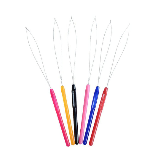 6 Pcs Plastic Hair Extension Loop Needle Threader Pulling Hook Tool - Multicolored Micro Nano Bead Device for Hair Extensions