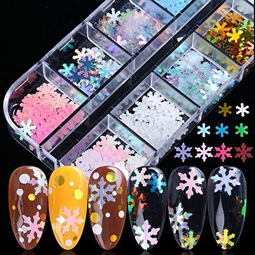 12 Grids Snowflake Glitter Nail Sequins - 3D Holographic Christmas Nail Flakes & Confetti Decals for Manicure & DIY Nail Art - görsel 4