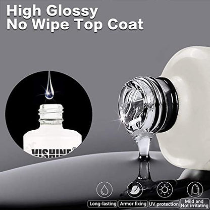 Vishine No Wipe Top Coat Gel Nail Polish – 15ml High Gloss Shine Finish, Long Lasting for Home DIY Manicure