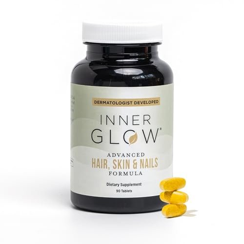 Inner Glow Advanced Hair, Skin & Nails Vitamins – Doctor-Developed with Biotin, Collagen Peptides, Vitamin D & B12 – Clinically Tested 12-Week Results, Non-GMO, Made in USA (90 Count) Avelisse