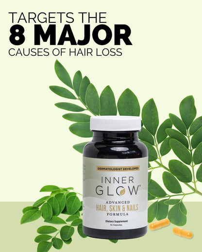 Inner Glow Advanced Hair, Skin & Nails Vitamins – Doctor-Developed with Biotin, Collagen Peptides, Vitamin D & B12 – Clinically Tested 12-Week Results, Non-GMO, Made in USA (90 Count) Avelisse