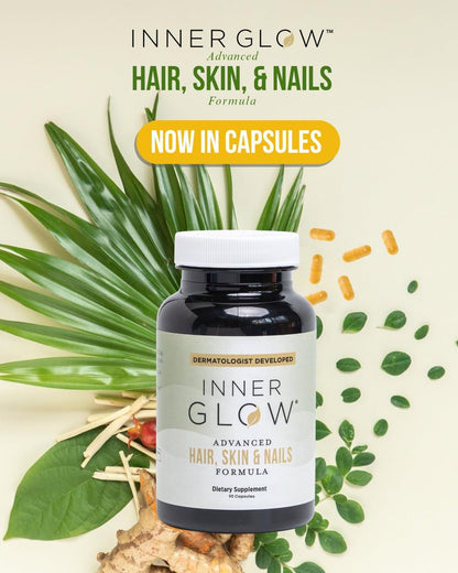 Inner Glow Advanced Hair, Skin & Nails Vitamins – Doctor-Developed with Biotin, Collagen Peptides, Vitamin D & B12 – Clinically Tested 12-Week Results, Non-GMO, Made in USA (90 Count) Avelisse