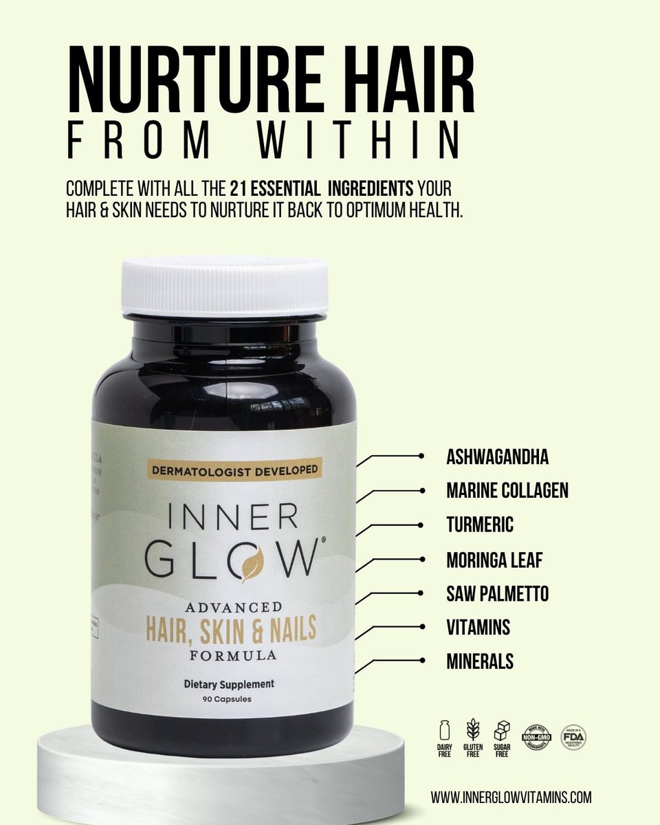 Inner Glow Advanced Hair, Skin & Nails Vitamins – Doctor-Developed with Biotin, Collagen Peptides, Vitamin D & B12 – Clinically Tested 12-Week Results, Non-GMO, Made in USA (90 Count) Avelisse