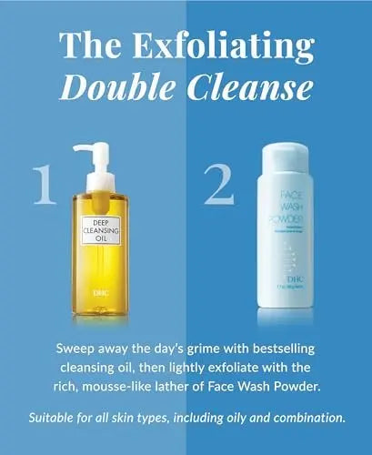 DHC Face Wash Powder 2 Pack - Gentle Exfoliating Foaming Cleanser for All Skin Types, Fragrance-Free, 1.7 oz Each Avelisse