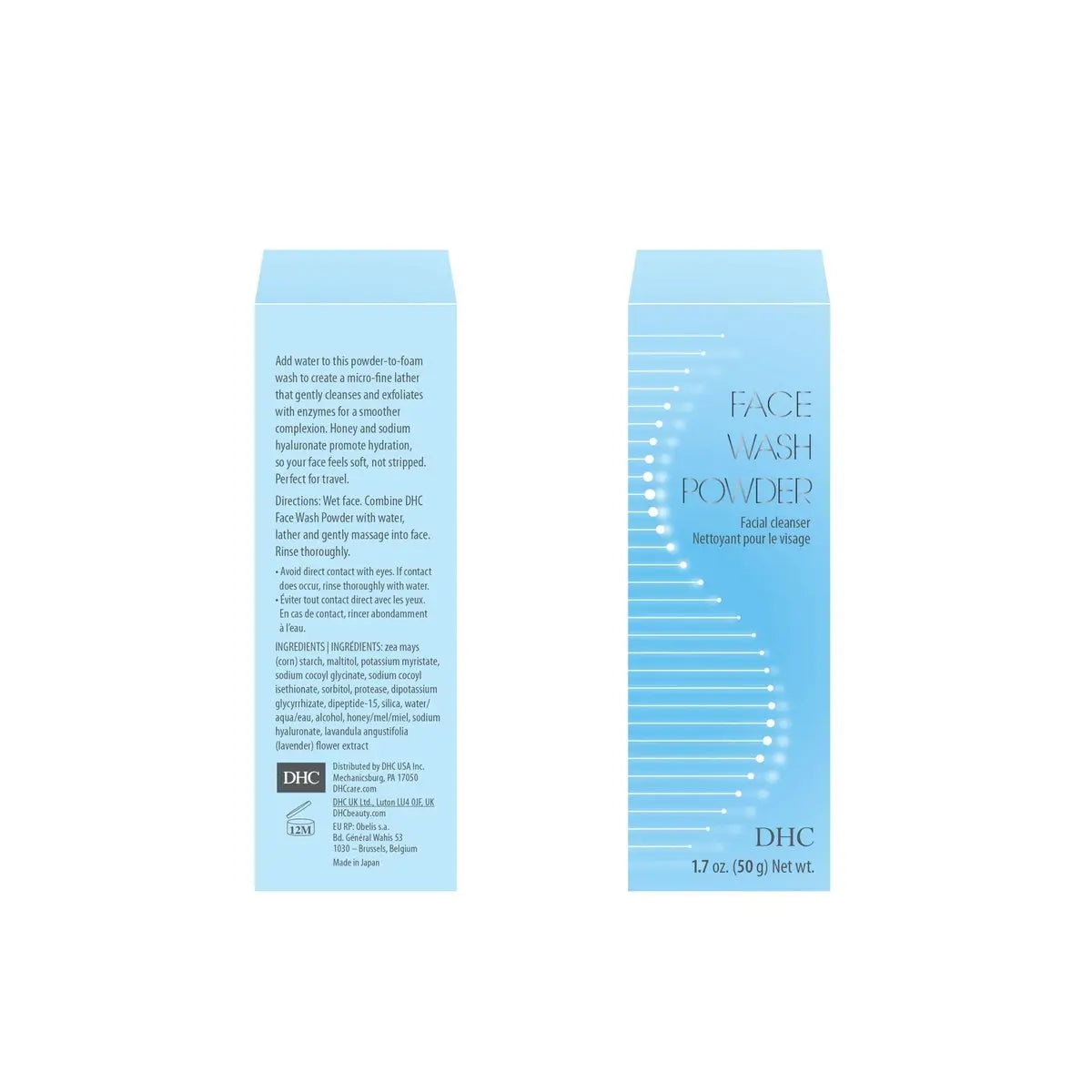 DHC Face Wash Powder 2 Pack - Gentle Exfoliating Foaming Cleanser for All Skin Types, Fragrance-Free, 1.7 oz Each Avelisse