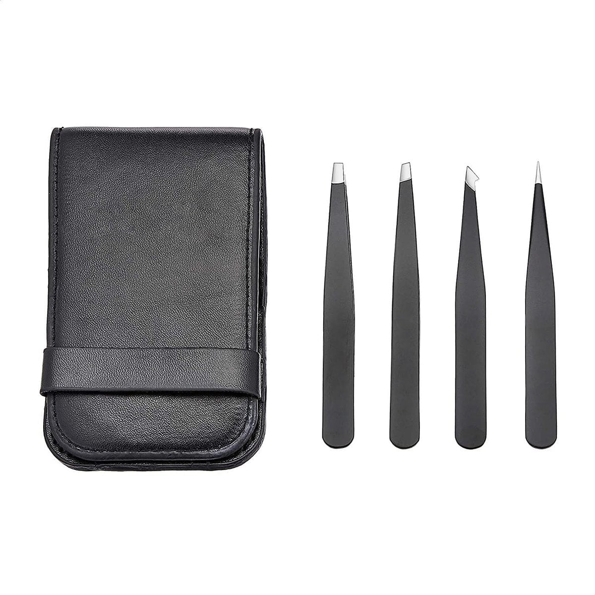 Professional Stainless Steel Tweezers Set of 4 with Travel Case - Precision Facial Hair, Eyebrow, and Eyelash Tweezers - görsel 2