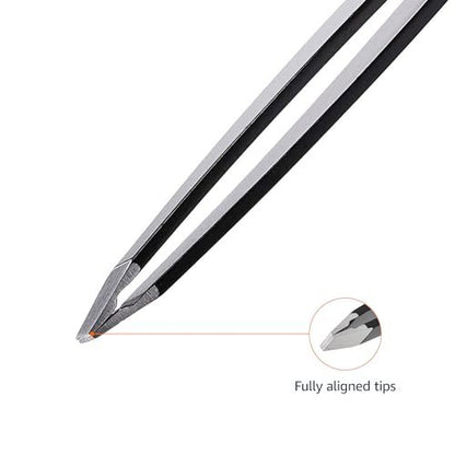 Professional Stainless Steel Tweezers Set of 4 with Travel Case - Precision Facial Hair, Eyebrow, and Eyelash Tweezers
