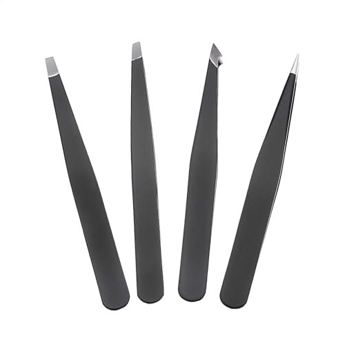 Professional Stainless Steel Tweezers Set of 4 with Travel Case - Precision Facial Hair, Eyebrow, and Eyelash Tweezers - görsel 7