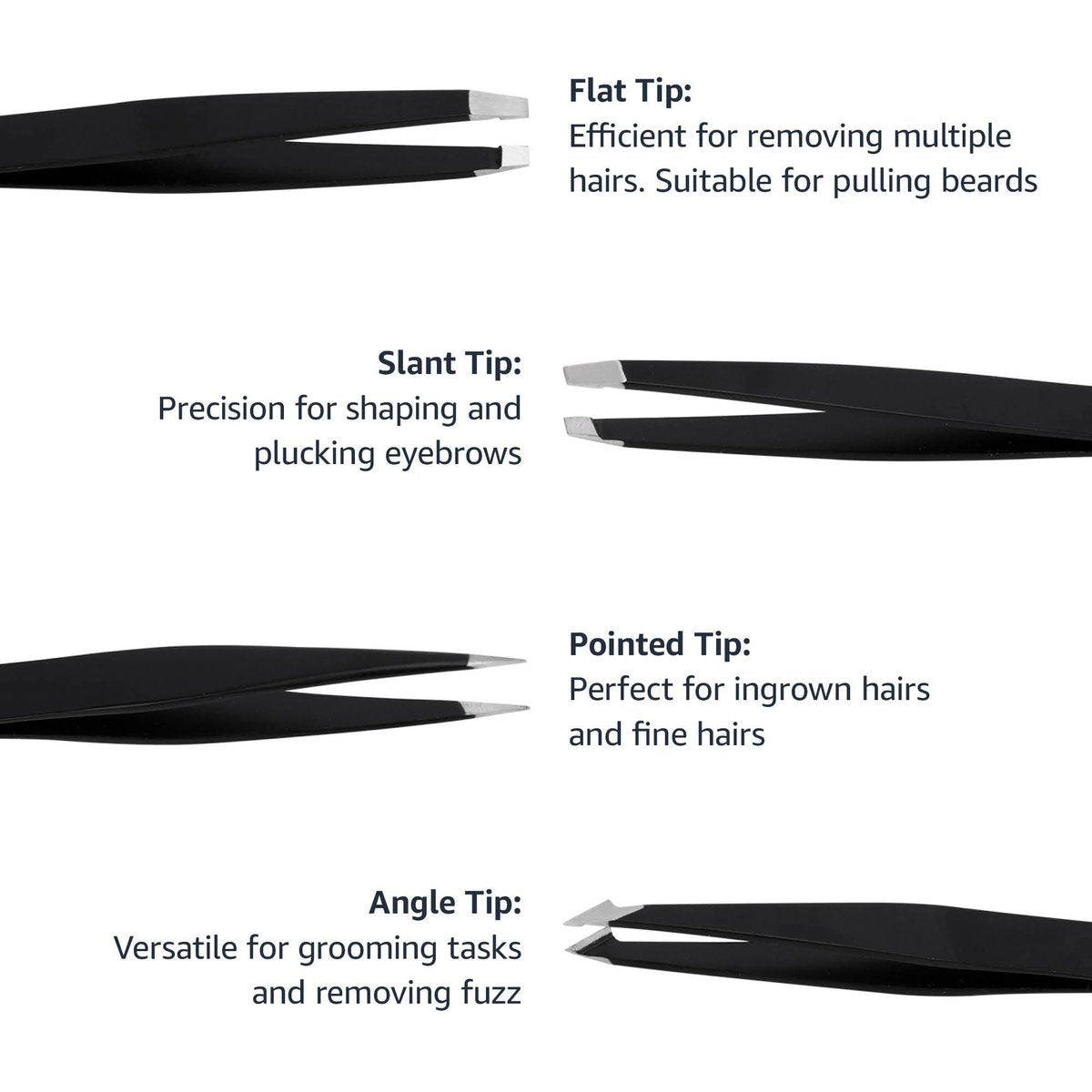 Professional Stainless Steel Tweezers Set of 4 with Travel Case - Precision Facial Hair, Eyebrow, and Eyelash Tweezers - görsel 4
