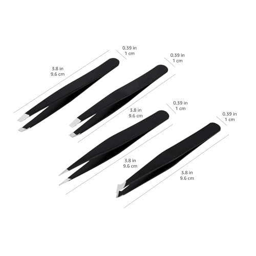 Professional Stainless Steel Tweezers Set of 4 with Travel Case - Precision Facial Hair, Eyebrow, and Eyelash Tweezers - görsel 13
