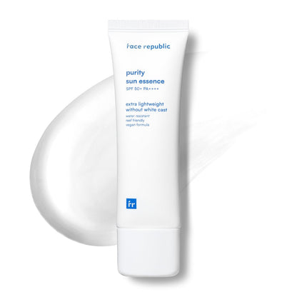 Face Republic Purity Sun Essence SPF50+ Broad Spectrum UV Protection, 50ml (1.69fl.oz.) - Vegan, Reef Safe, Cruelty Free, No White Cast, Water Resistant, Non-greasy Korean Sunscreen Avelisse
