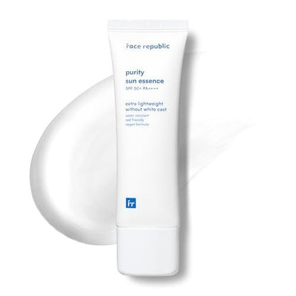 Face Republic Purity Sun Essence SPF50+ Broad Spectrum UV Protection, 50ml (1.69fl.oz.) - Vegan, Reef Safe, Cruelty Free, No White Cast, Water Resistant, Non-greasy Korean Sunscreen Avelisse