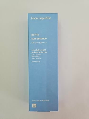 Face Republic Purity Sun Essence SPF50+ Broad Spectrum UV Protection, 50ml (1.69fl.oz.) - Vegan, Reef Safe, Cruelty Free, No White Cast, Water Resistant, Non-greasy Korean Sunscreen Avelisse