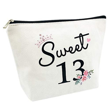 Sweet 13 Gifts for Girls - 13th Birthday Gifts Ideas Best Friend Daughter Funny 13 Year Old Girls Sweet Thirteen Gifts for Teen Girls Cute Makeup Bag Celebrate Turning Thirteen