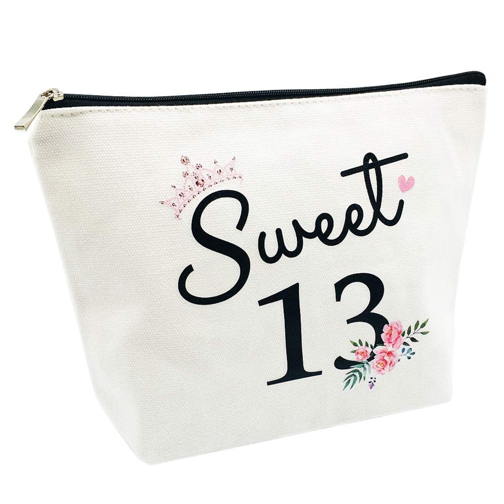 Sweet 13 Gifts for Girls - 13th Birthday Gifts Ideas Best Friend Daughter Funny 13 Year Old Girls Sweet Thirteen Gifts for Teen Girls Cute Makeup Bag Celebrate Turning Thirteen - görsel 3