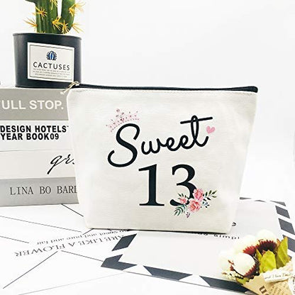 Sweet 13 Gifts for Girls - 13th Birthday Gifts Ideas Best Friend Daughter Funny 13 Year Old Girls Sweet Thirteen Gifts for Teen Girls Cute Makeup Bag Celebrate Turning Thirteen