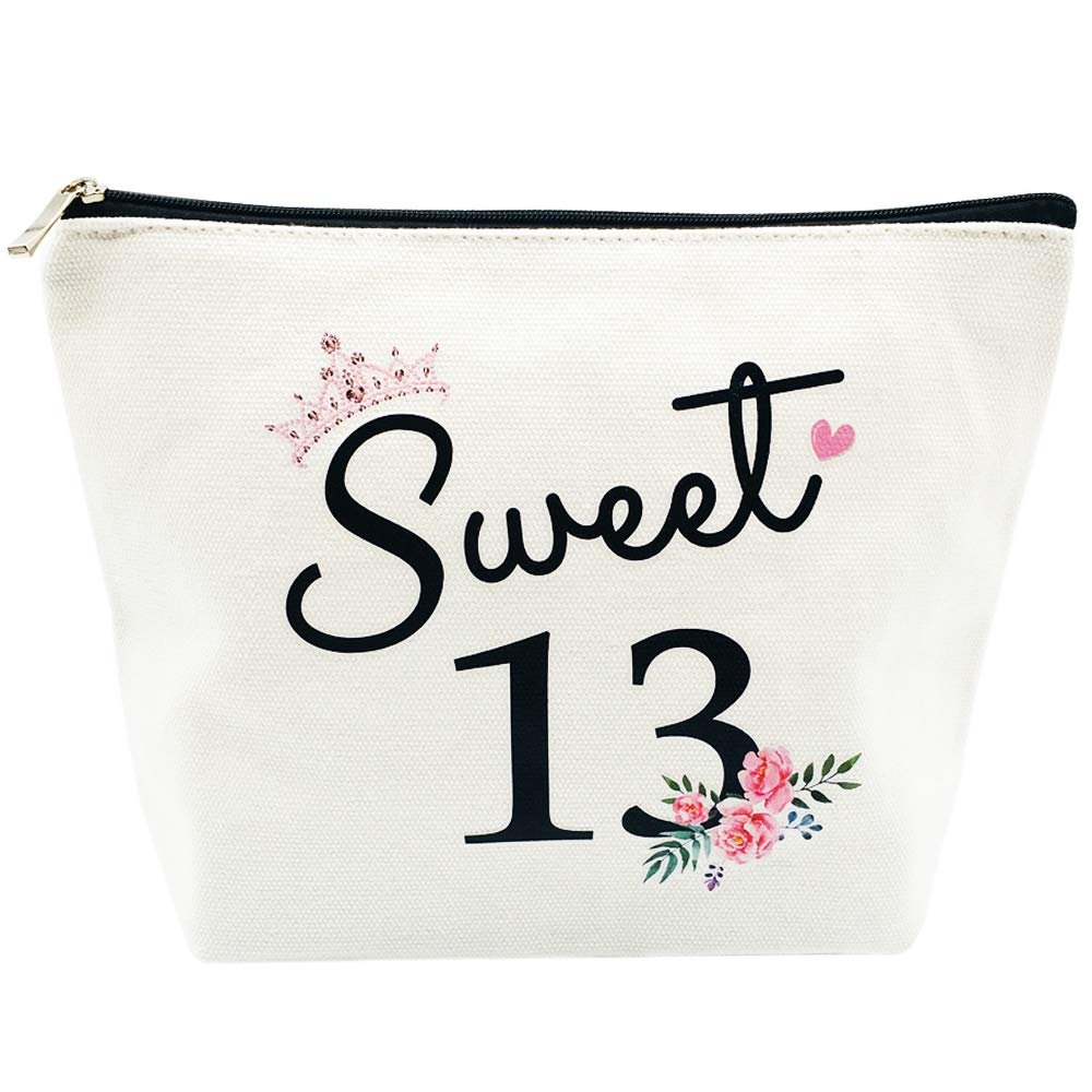 Sweet 13 Gifts for Girls - 13th Birthday Gifts Ideas Best Friend Daughter Funny 13 Year Old Girls Sweet Thirteen Gifts for Teen Girls Cute Makeup Bag Celebrate Turning Thirteen - görsel 1