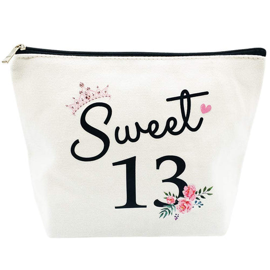 Sweet 13 Gifts for Girls - 13th Birthday Gifts Ideas Best Friend Daughter Funny 13 Year Old Girls Sweet Thirteen Gifts for Teen Girls Cute Makeup Bag Celebrate Turning Thirteen