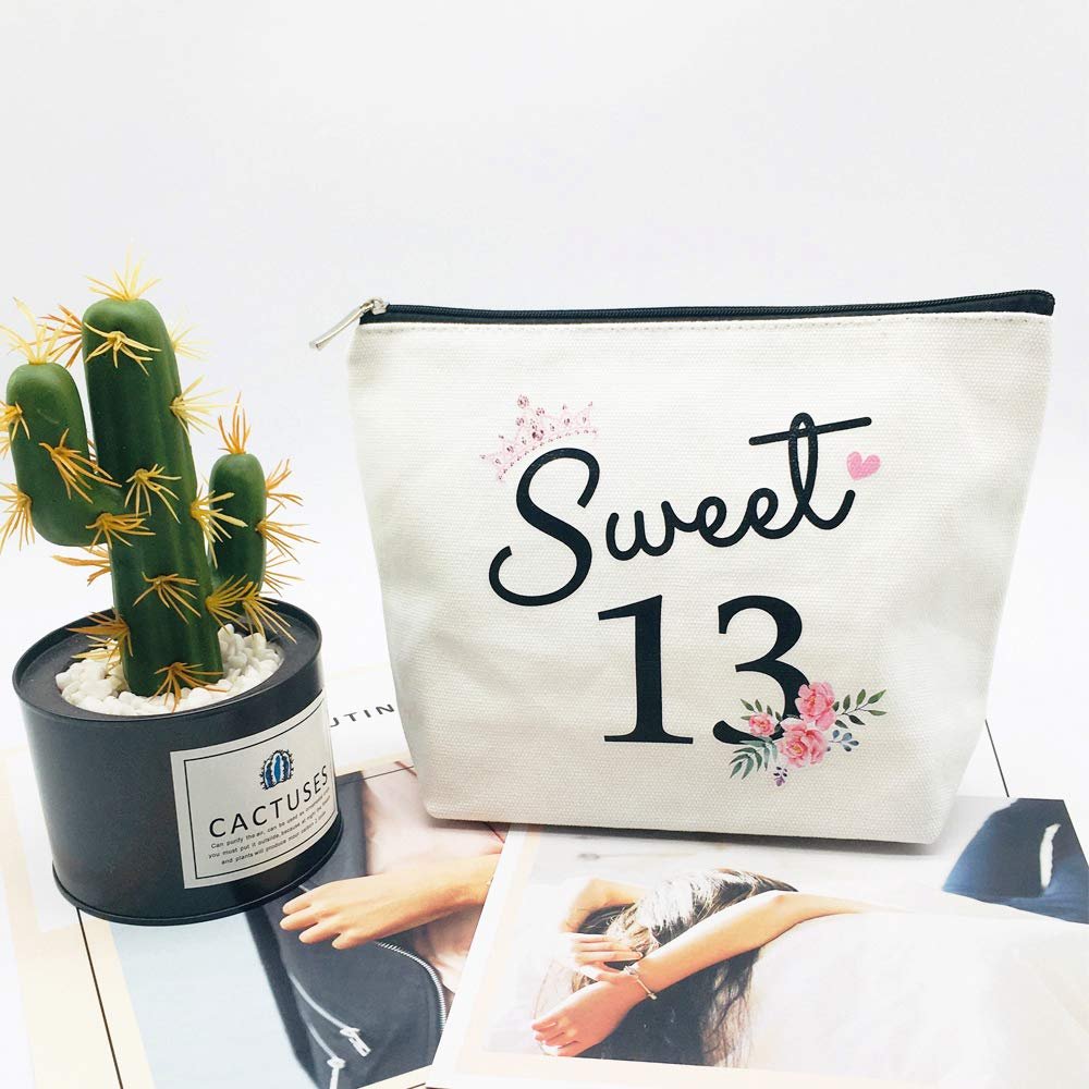 Sweet 13 Gifts for Girls - 13th Birthday Gifts Ideas Best Friend Daughter Funny 13 Year Old Girls Sweet Thirteen Gifts for Teen Girls Cute Makeup Bag Celebrate Turning Thirteen - görsel 7