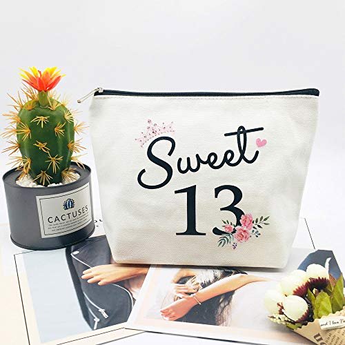 Sweet 13 Gifts for Girls - 13th Birthday Gifts Ideas Best Friend Daughter Funny 13 Year Old Girls Sweet Thirteen Gifts for Teen Girls Cute Makeup Bag Celebrate Turning Thirteen - görsel 10