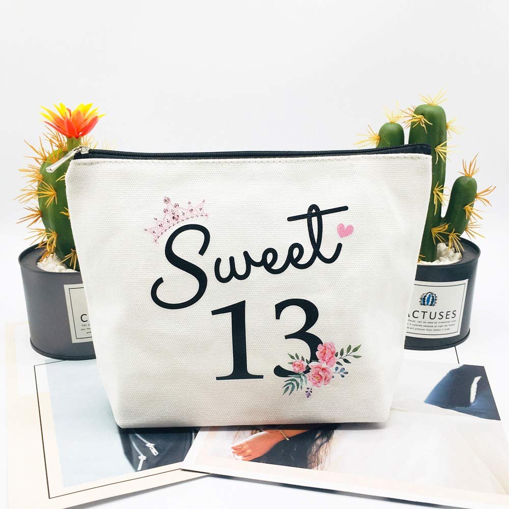 Sweet 13 Gifts for Girls - 13th Birthday Gifts Ideas Best Friend Daughter Funny 13 Year Old Girls Sweet Thirteen Gifts for Teen Girls Cute Makeup Bag Celebrate Turning Thirteen - görsel 11