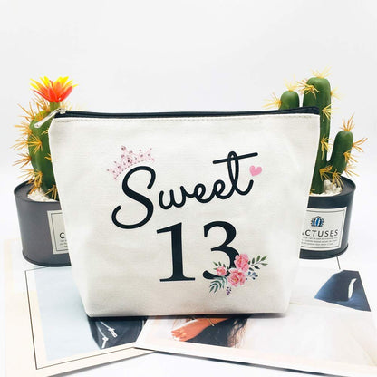 Sweet 13 Gifts for Girls - 13th Birthday Gifts Ideas Best Friend Daughter Funny 13 Year Old Girls Sweet Thirteen Gifts for Teen Girls Cute Makeup Bag Celebrate Turning Thirteen