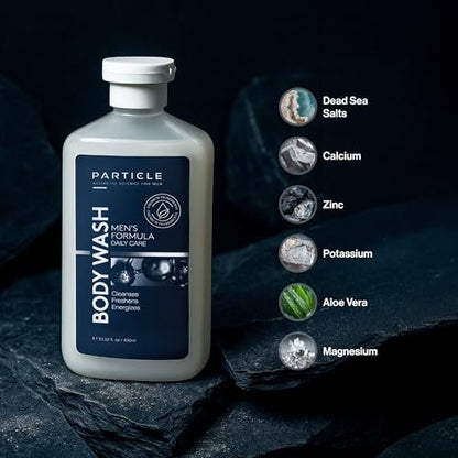 Particle Men’s Body Wash with Dead Sea Minerals – Hydrating Moisturizing Shower Gel & Cleanser – Fresh Citrus & Woody Scent – 13.52 FL OZ Avelisse