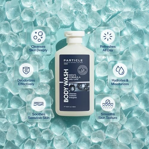 Particle Men’s Body Wash with Dead Sea Minerals – Hydrating Moisturizing Shower Gel & Cleanser – Fresh Citrus & Woody Scent – 13.52 FL OZ Avelisse
