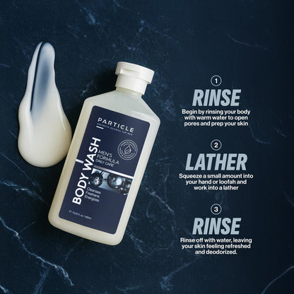 Particle Men’s Body Wash with Dead Sea Minerals – Hydrating Moisturizing Shower Gel & Cleanser – Fresh Citrus & Woody Scent – 13.52 FL OZ Avelisse