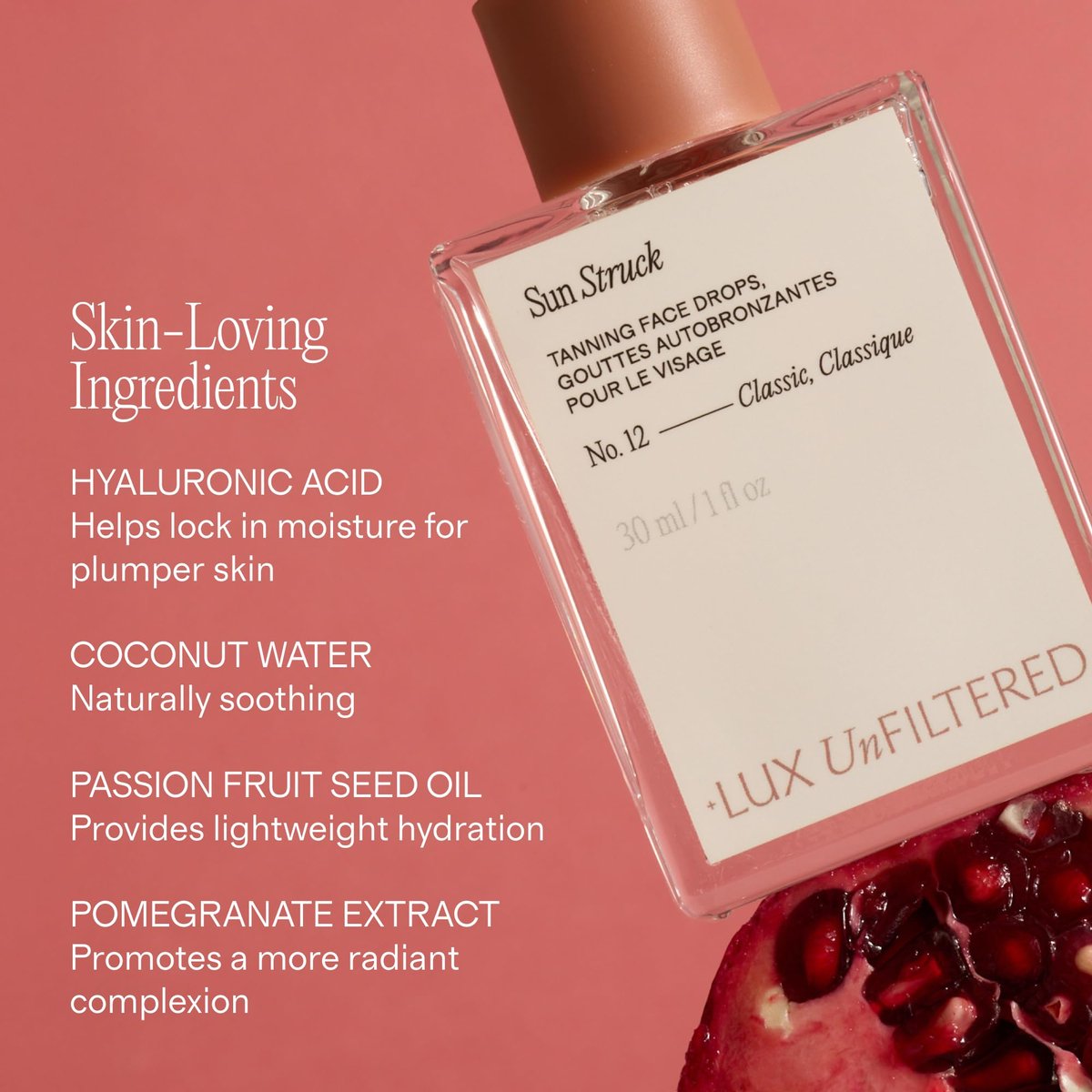 + Lux Unfiltered N°12 Sun Struck Bronzing Face Tanning Drops - Gradual Natural Glow Self Tanner for Face - Fragrance Free, Vegan & Cruelty Free with Hyaluronic Acid & Vitamin E Avelisse