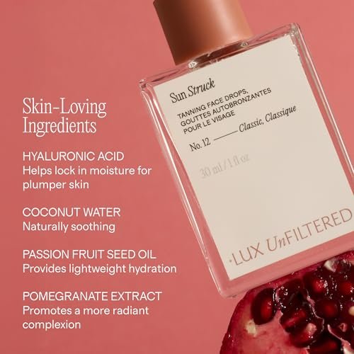 + Lux Unfiltered N°12 Sun Struck Bronzing Face Tanning Drops - Gradual Natural Glow Self Tanner for Face - Fragrance Free, Vegan & Cruelty Free with Hyaluronic Acid & Vitamin E Avelisse