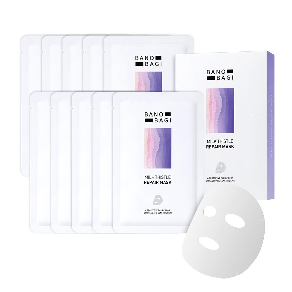 Banobagi Milk Thistle Repair Face Mask – Korean Sheet Mask with Centella, Hyaluronic Acid & Adenosine, Hydrating & Soothing for Sensitive Skin, Fragrance-Free, 10 Pack Avelisse