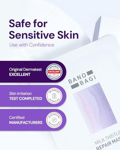 Banobagi Milk Thistle Repair Face Mask – Korean Sheet Mask with Centella, Hyaluronic Acid & Adenosine, Hydrating & Soothing for Sensitive Skin, Fragrance-Free, 10 Pack Avelisse