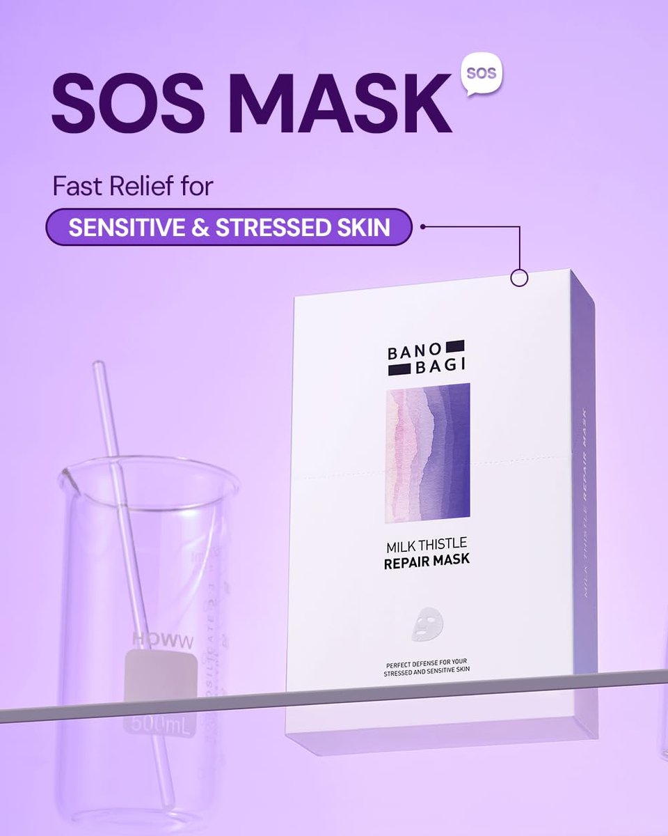Banobagi Milk Thistle Repair Face Mask – Korean Sheet Mask with Centella, Hyaluronic Acid & Adenosine, Hydrating & Soothing for Sensitive Skin, Fragrance-Free, 10 Pack Avelisse