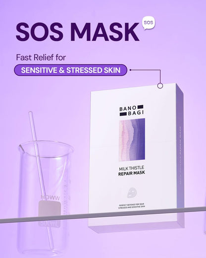 Banobagi Milk Thistle Repair Face Mask – Korean Sheet Mask with Centella, Hyaluronic Acid & Adenosine, Hydrating & Soothing for Sensitive Skin, Fragrance-Free, 10 Pack Avelisse