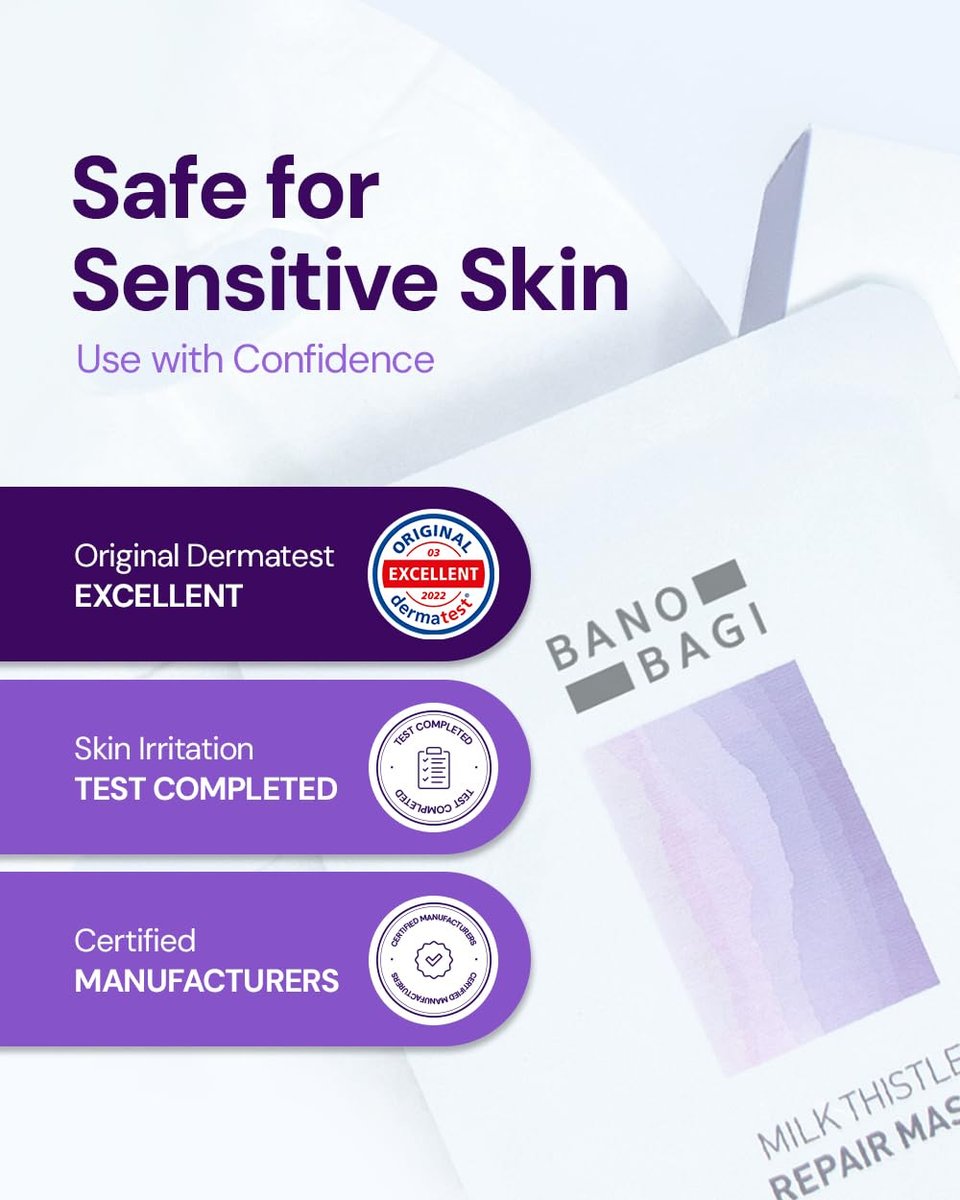 Banobagi Milk Thistle Repair Face Mask – Korean Sheet Mask with Centella, Hyaluronic Acid & Adenosine, Hydrating & Soothing for Sensitive Skin, Fragrance-Free, 10 Pack Avelisse