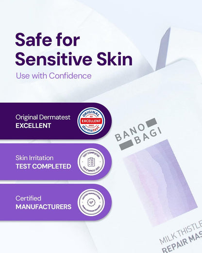 Banobagi Milk Thistle Repair Face Mask – Korean Sheet Mask with Centella, Hyaluronic Acid & Adenosine, Hydrating & Soothing for Sensitive Skin, Fragrance-Free, 10 Pack Avelisse