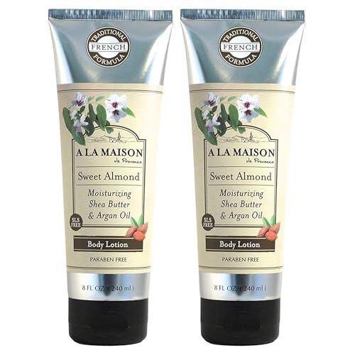 A LA MAISON Moisturizing Lotion, Sweet Almond - Nourishing French Formula for Dry Skin - Argan Oil, Pure Shea Butter, Essential Oils, Plant Based, Cruelty-Free, SLS and Paraben Free (8 Oz, 2 Pack) Avelisse