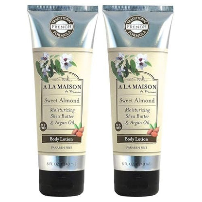 A LA MAISON Moisturizing Lotion, Sweet Almond - Nourishing French Formula for Dry Skin - Argan Oil, Pure Shea Butter, Essential Oils, Plant Based, Cruelty-Free, SLS and Paraben Free (8 Oz, 2 Pack) Avelisse