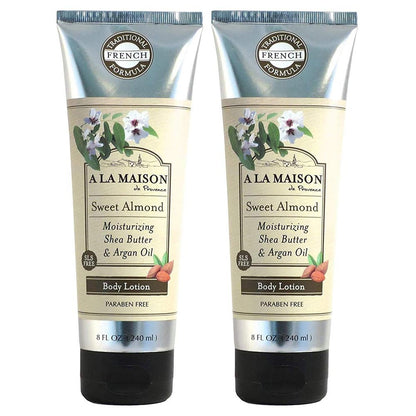 A LA MAISON Moisturizing Lotion, Sweet Almond - Nourishing French Formula for Dry Skin - Argan Oil, Pure Shea Butter, Essential Oils, Plant Based, Cruelty-Free, SLS and Paraben Free (8 Oz, 2 Pack) Avelisse