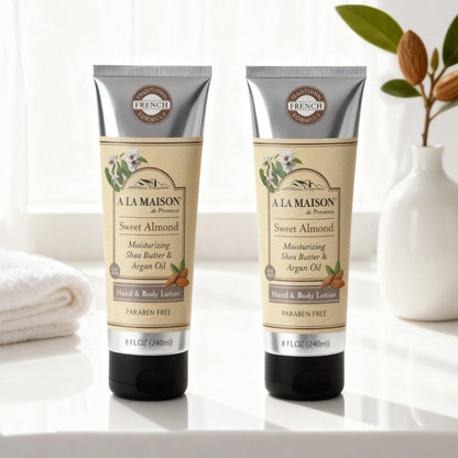 A LA MAISON Moisturizing Lotion, Sweet Almond - Nourishing French Formula for Dry Skin - Argan Oil, Pure Shea Butter, Essential Oils, Plant Based, Cruelty-Free, SLS and Paraben Free (8 Oz, 2 Pack) Avelisse